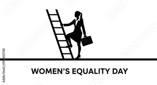 Business woman silhouette climbing a ladder for Womens Equality Day.