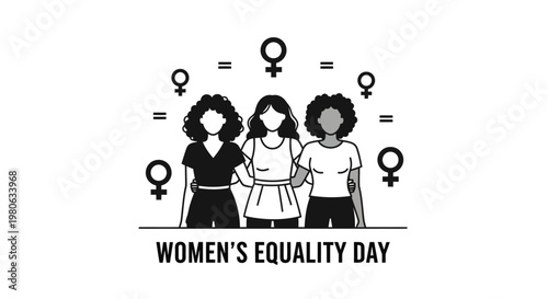 Illustration of diverse women standing together for Women Equality Day celebration.