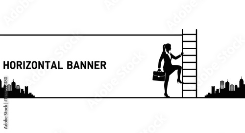 Silhouette of a Businesswoman Climbing a Ladder Toward Success.