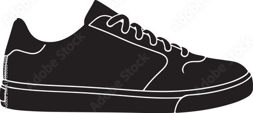 Black sneaker with white outline shoe footwear laces