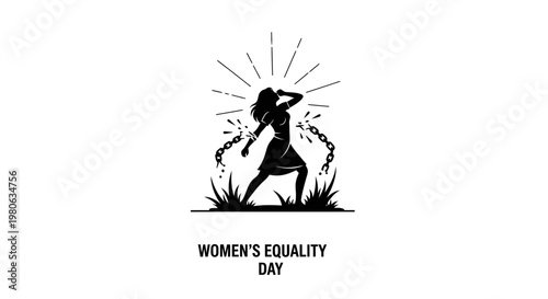 Women Equality Day illustration featuring a liberated woman breaking chains.