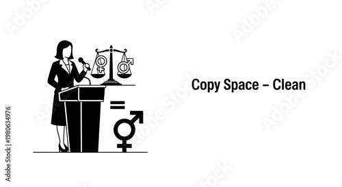 Woman speaking at a podium advocating for gender equality and equal rights.