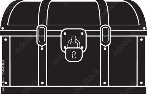 Black treasure chest with white outline and lock keyhole