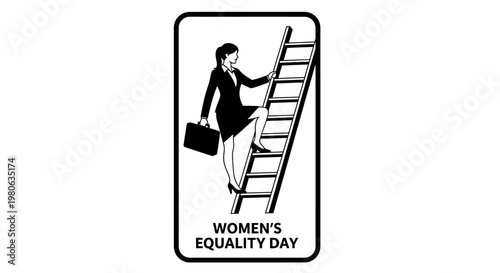 Business woman climbing a ladder representing career advancement for Women Equality Day.