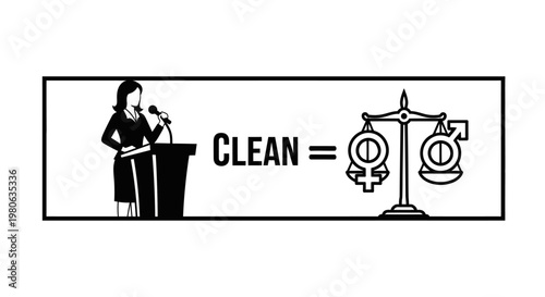 Gender Equality Concept with Woman Speaking and Balanced Scale Symbols.