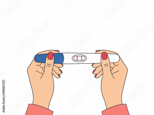Positive pregnancy test held by woman's hands illustration