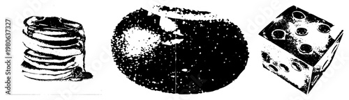 Stacked pancakes with syrup drizzle, breakfast food illustration, halftone style, flat vector design, food, breakfast graphic, isolated cutout.