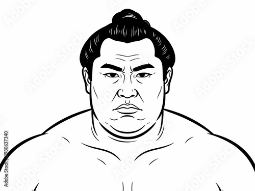 Sumo Wrestler Portrait Line Art Illustration