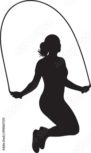 Woman jumping rope silhouette black white