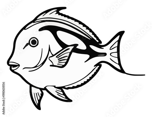 Minimalist blue tang fish line art icon. Generative AI