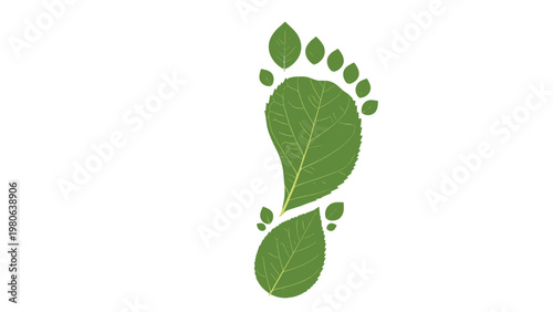 Unique footprint composed of green leaves, symbolizing environmental consciousness, eco-friendly living, and a low carbon footprint.