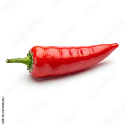 A vibrant red chili pepper against a clean white background