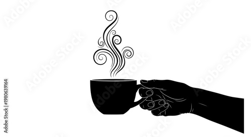 Hand holding a hot coffee cup.