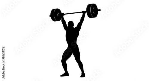 Man lifting heavy weights overhead strong.
