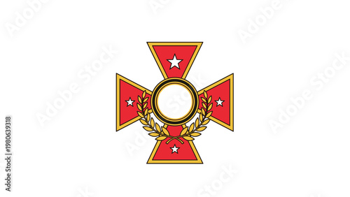 Elaborate red cross award embellished with stars and a golden wreath, symbolizing recognition, military honor, and prestigious achievement.