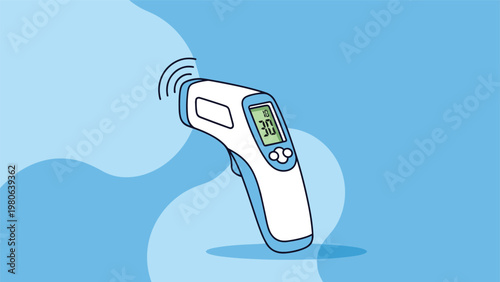 Modern digital infrared thermometer displaying a temperature reading, symbolizing health monitoring, medical technology, and safety.