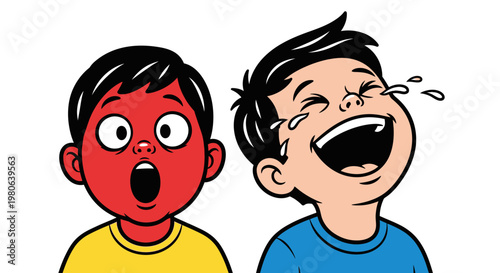 Two Boys Expressing Different Emotions.
