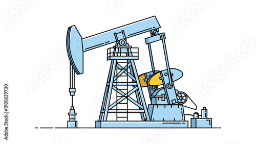 Industrial oil pumpjack, known as a nodding donkey, extracting crude oil from the earth, symbolizing energy production and resources.