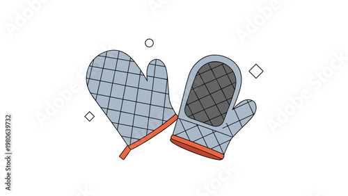 Pair of blue quilted oven mitts with vibrant orange trim, essential kitchen accessories for safe and comfortable cooking.