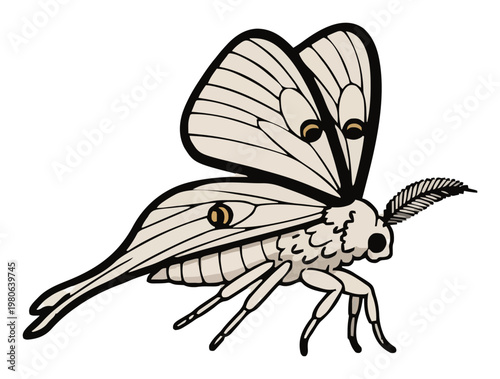 Minimalist continuous line art luna moth icon. Generative AI