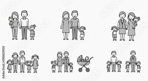 Happy Family Line Icons Vectors Pro Vector 