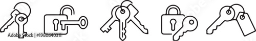 keys locks outline icons set vector illustration 