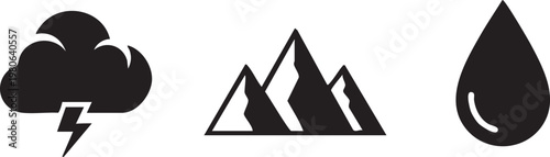 Weather icons, storm symbols, climate signs, vector graphics