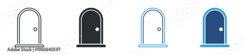 Door Entrance Icon Set, Access and Opportunity Concept, Minimal Outline Icons, Vector Illustration