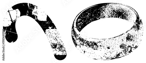 Aboriginal bone spear & wattle ring, halftone textured, tribal art, cultural artifact, heritage symbol.