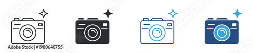 Camera Photography Icon Set, Creative Tools and Media Production, Flat and Line Icons, Vector Illustration