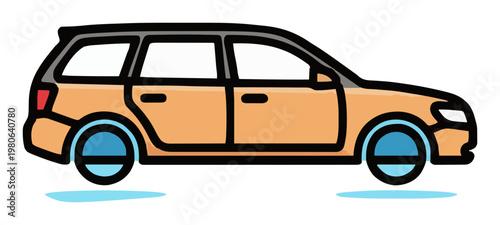 Minimalist station wagon line art icon. Generative AI