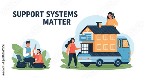 Illustration of people receiving professional support and assistance in daily life.