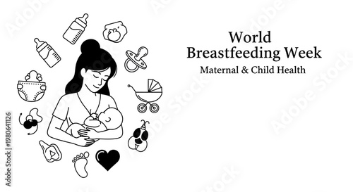 World Breastfeeding Week maternal and child health illustration.
