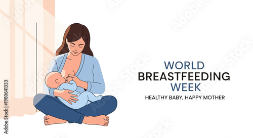 Illustration of a mother breastfeeding her newborn baby.
