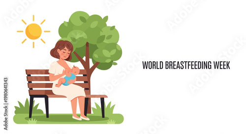 A mother breastfeeding her newborn baby while sitting on a park bench.