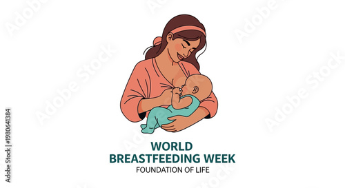 Illustration of a mother breastfeeding her baby for World Breastfeeding Week.