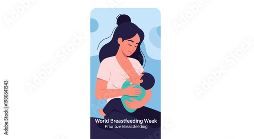 A flat illustration of a mother breastfeeding her newborn baby.