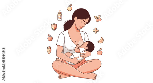 A loving mother breastfeeding her newborn baby in a peaceful setting.