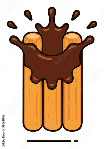 Churros with chocolate dip dessert illustration. Generative AI