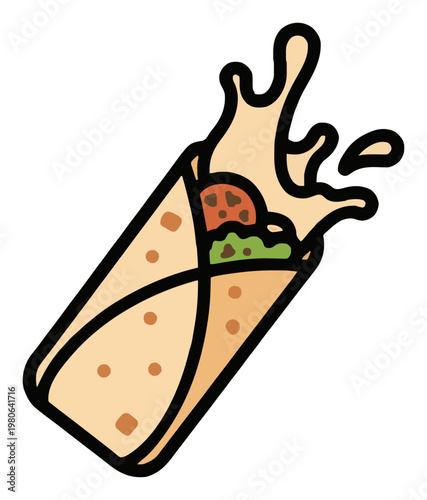 Minimalist falafel wrap line art vector icon. Generative AI