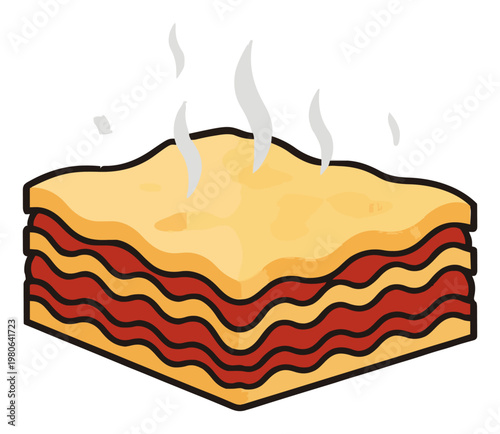 Minimalist lasagna slice line art vector icon. Generative AI