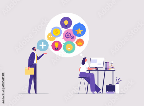 The power of positive thinking in business concept, growth mindset positive attitude to learn new thing, improvement to success, inspired and positive reinforcement, collaboration