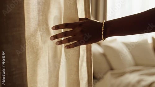 Close up of linen curtain fabric texture