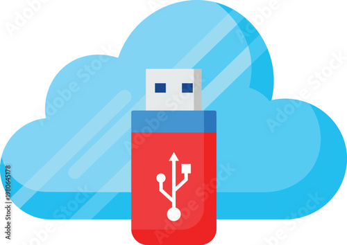 Usb flash drive symbolized in cloud storage concept with stylized usb blue gradient cloud red usb symbol