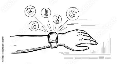Smartwatch with health and fitness tracking icons