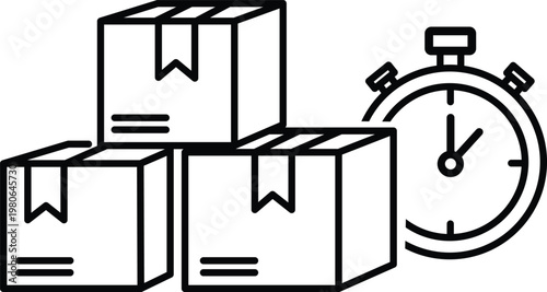 Monochrome packaging delivery timed efficiency boxes shipping clock