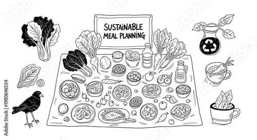 Sustainable meal planning concept with fresh food and eco friendly habits