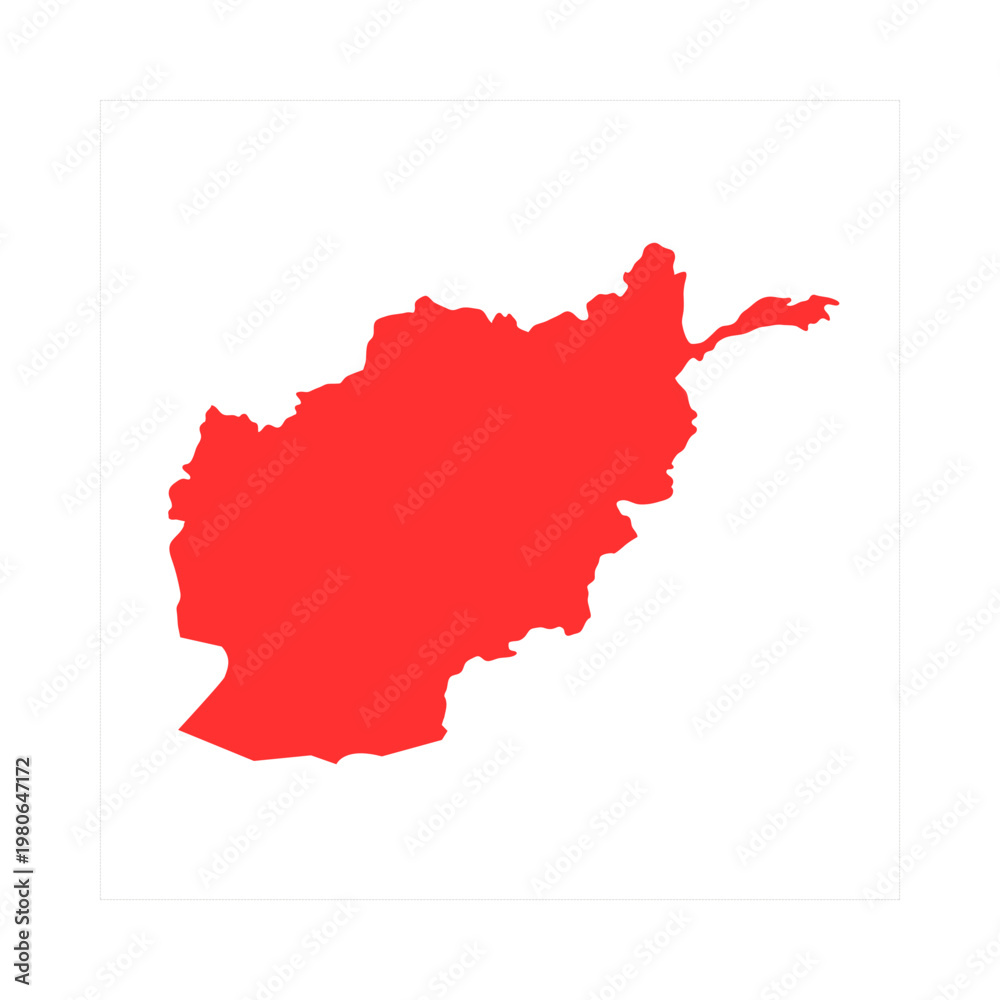 Fototapeta premium Afghanistan's distinctive geographic silhouette is rendered in a vivid red color, standing out against a pristine white background representing the country's borders, perfect for educational materials