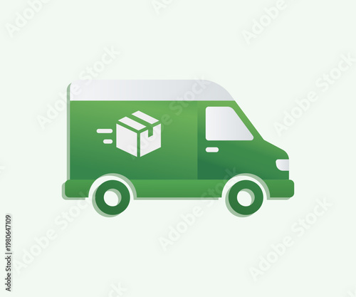 Green Delivery Truck Van Icon Flat Design Vector for Ecommerce Shipping Service