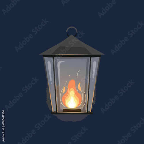 Elegant Vintage Lantern with Warm Fire Inside for Cozy Ambiance